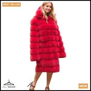 Faux Fur Winter Parka Overcoat Long Sleeve Slim Fit Hooded Elegant Outerwear